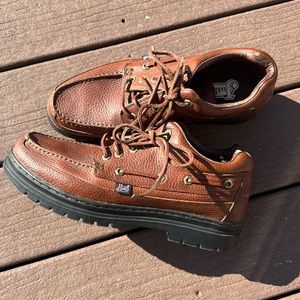 Justin Brown Pebbled Leather Moc Chukka Ranch Western Rustic Ankle Boots